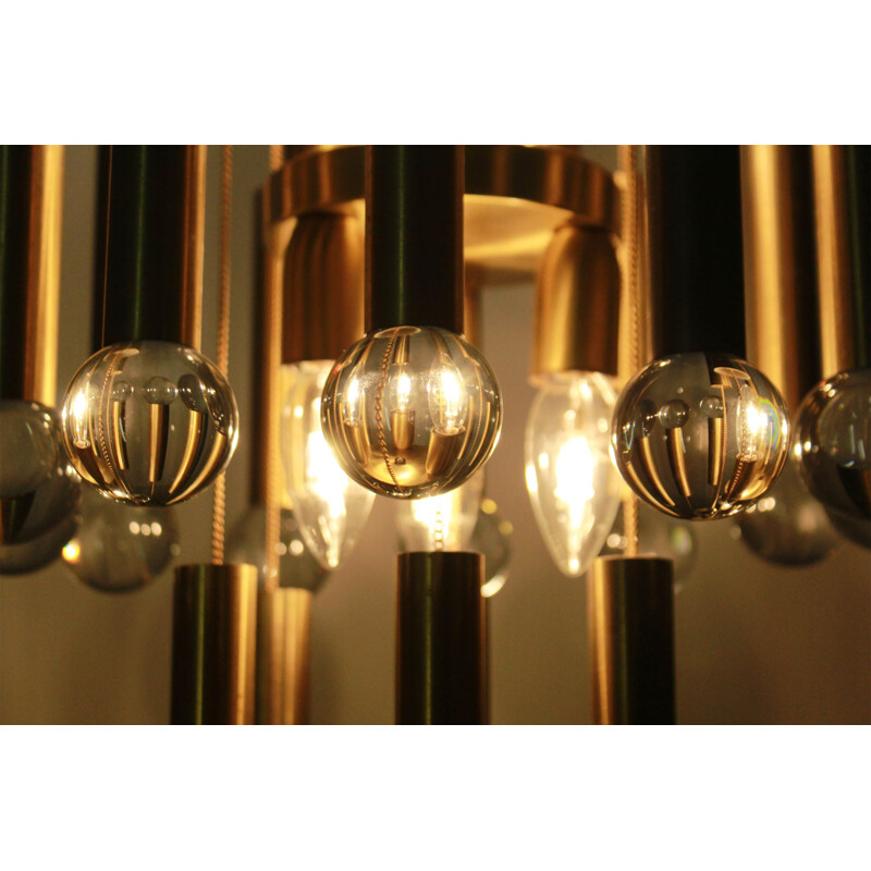 Vintage brass abd crystal chandelier by Gaetano Sciolari 1970s