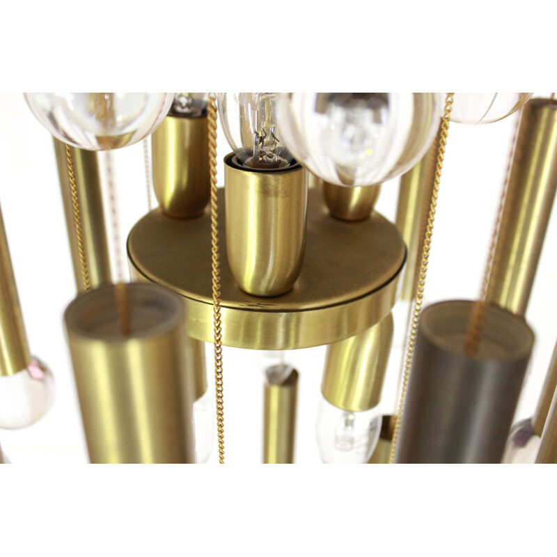 Vintage brass abd crystal chandelier by Gaetano Sciolari 1970s