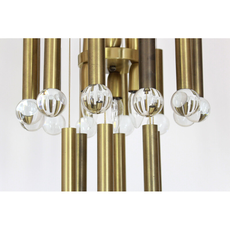 Vintage brass abd crystal chandelier by Gaetano Sciolari 1970s