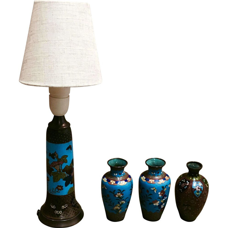 Vintage lamp and three vases, Scandinavian 1950s