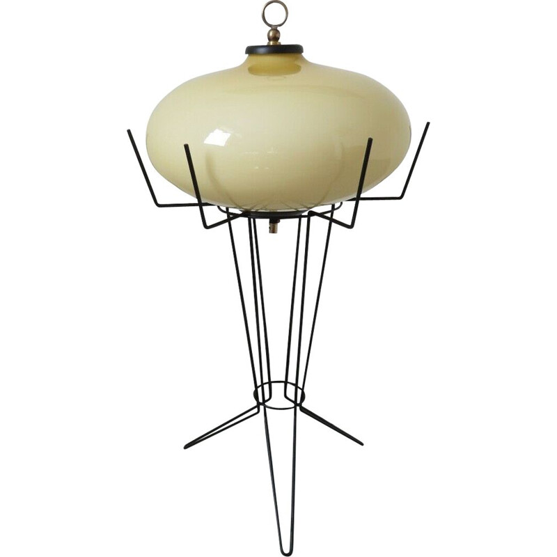 Vintage opaline and metal floor lamp, Italian 1960s