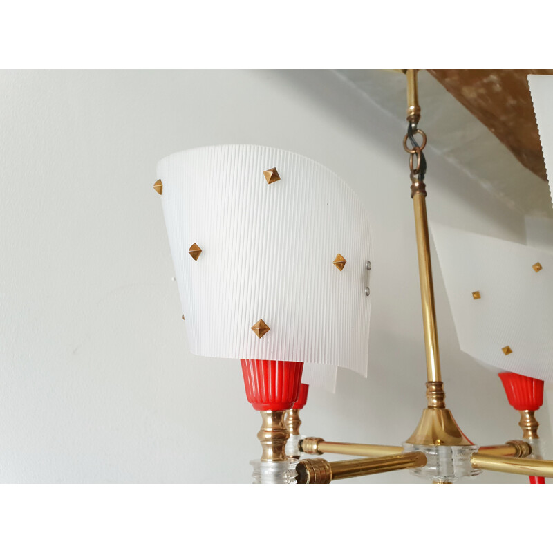 Vintage brass & plastic hanging lamp 1950s
