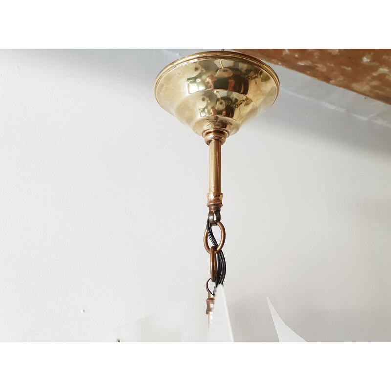 Vintage brass & plastic hanging lamp 1950s