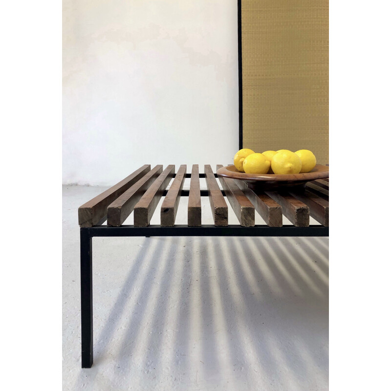 Vintage teak and steel coffee table 1950s