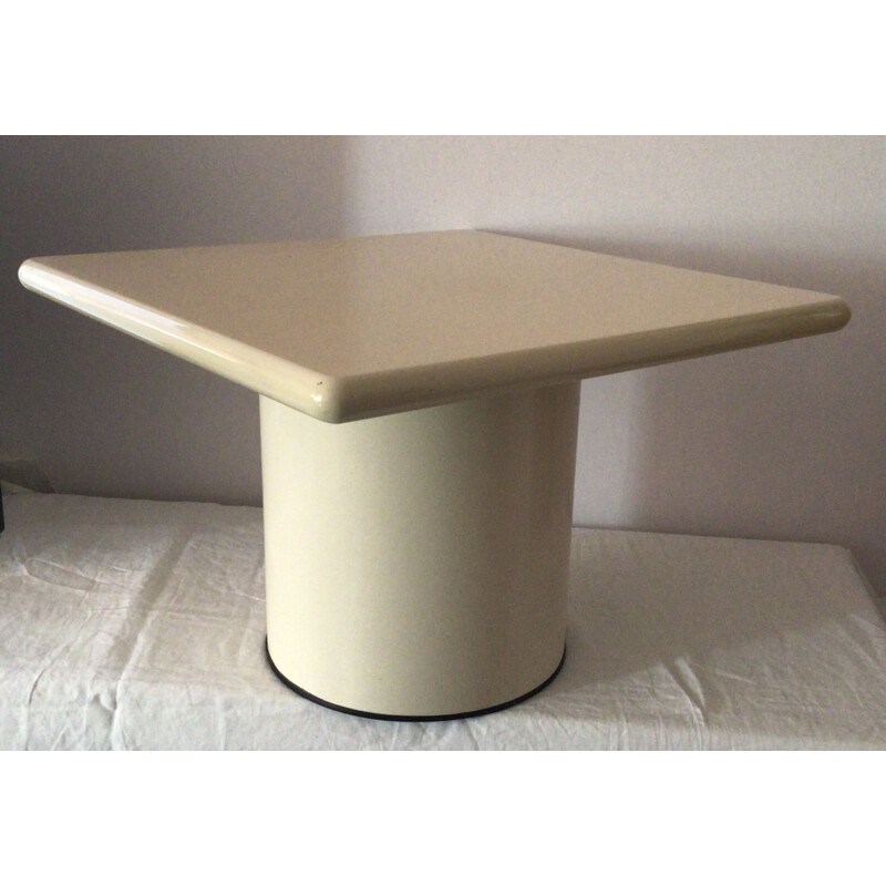 Table basse vintage carrée en métal et bois, Italie 1970