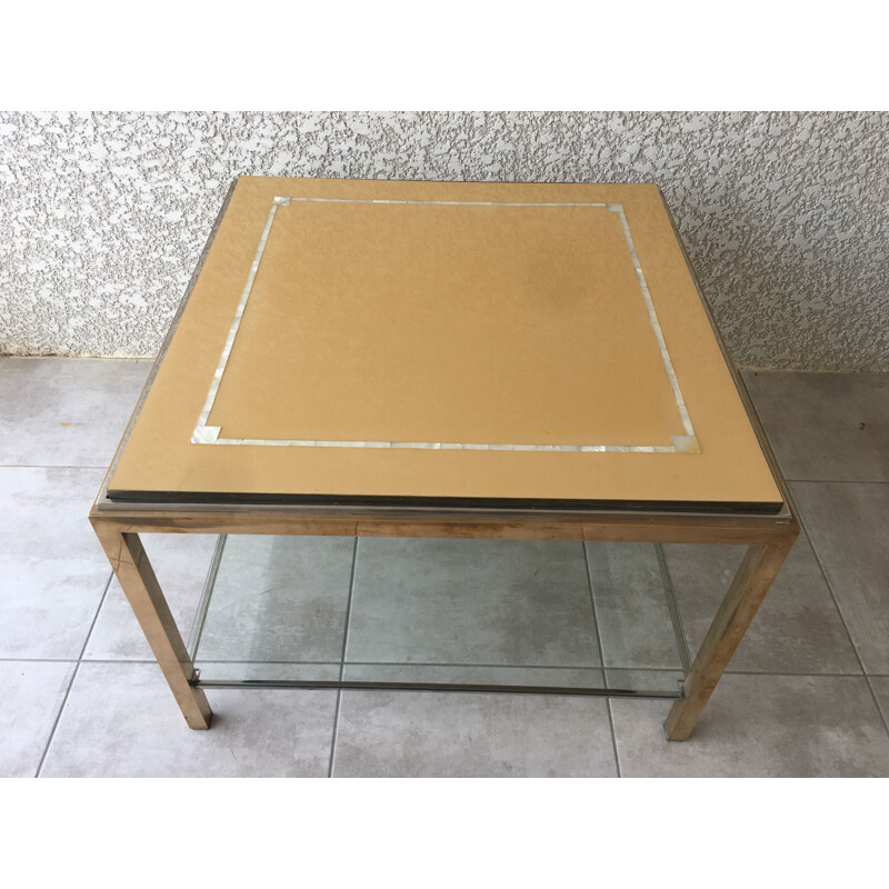 Table vintage chrome et laiton 1970
