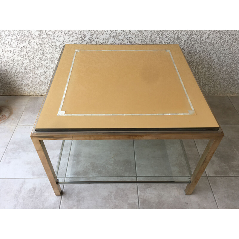 Table vintage chrome et laiton 1970
