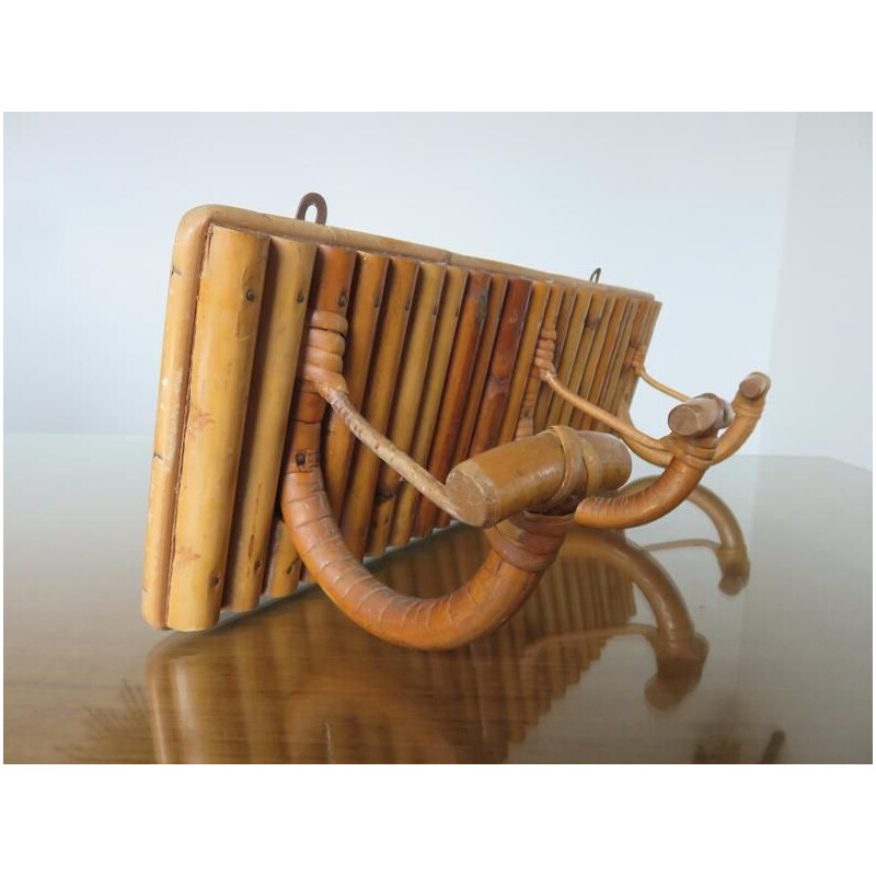 Vintage coat rack in bamboo and rattan 1960s