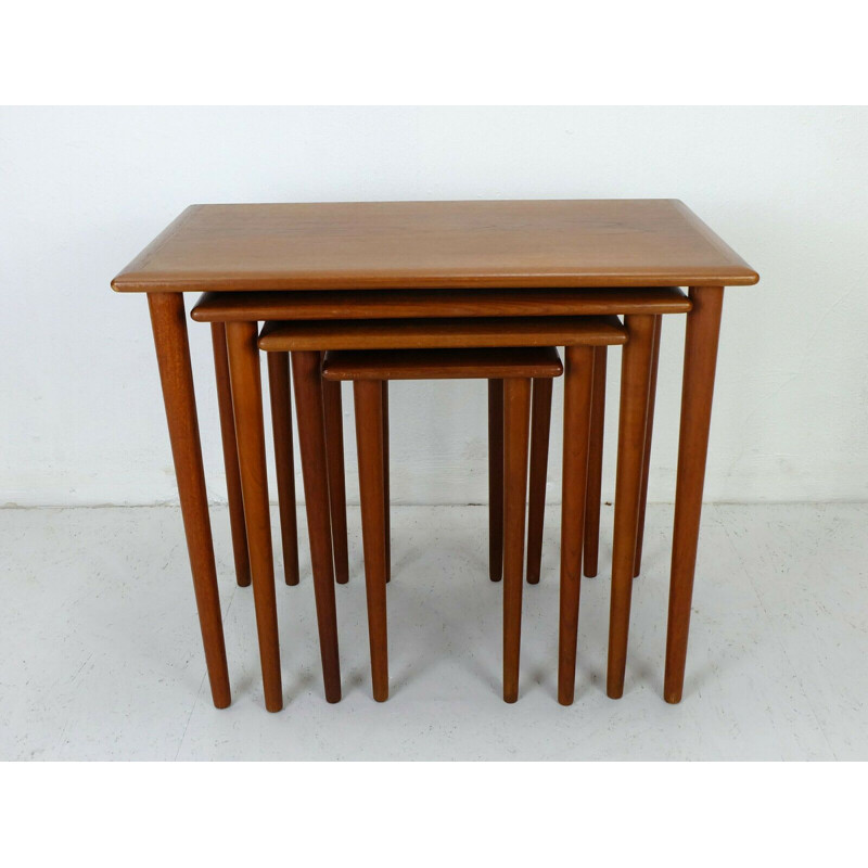 Vintage teak nesting tables modern 4 side tables, Denmark 1960s