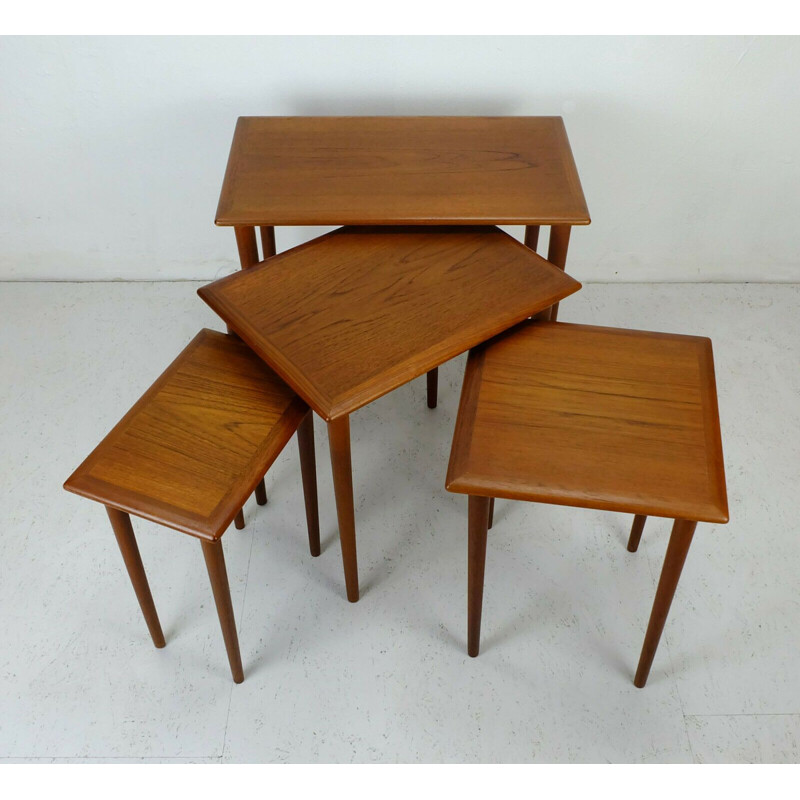 Vintage teak nesting tables modern 4 side tables, Denmark 1960s