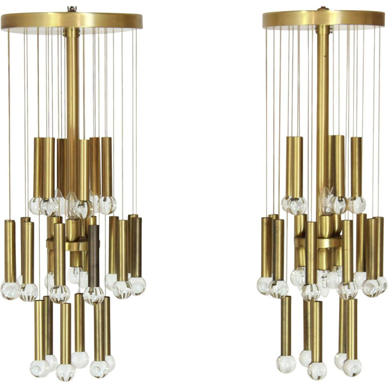 Vintage brass abd crystal chandelier by Gaetano Sciolari 1970s