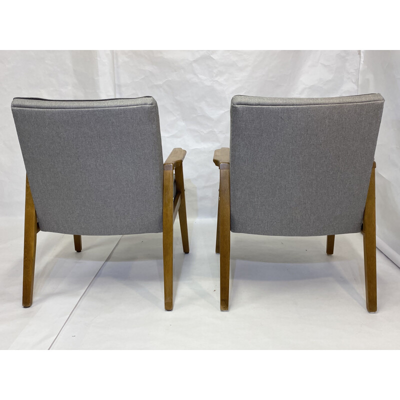 Pair of vintage armchairs in light grey fabric, Scandinavian 1980s