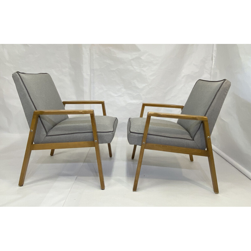 Pair of vintage armchairs in light grey fabric, Scandinavian 1980s