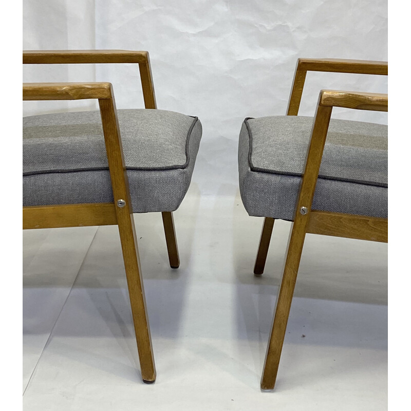 Pair of vintage armchairs in light grey fabric, Scandinavian 1980s