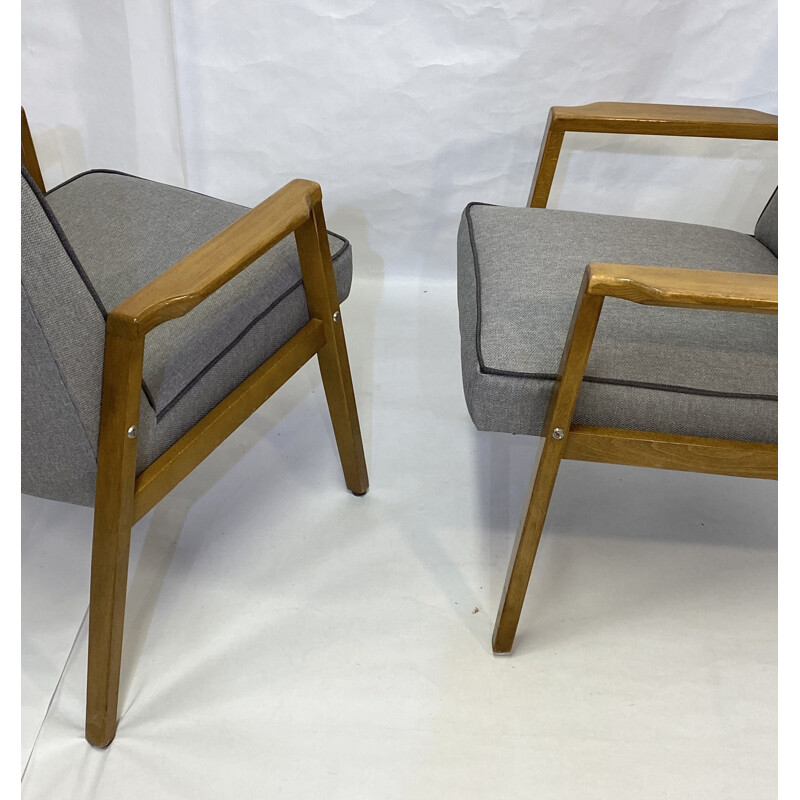 Pair of vintage armchairs in light grey fabric, Scandinavian 1980s