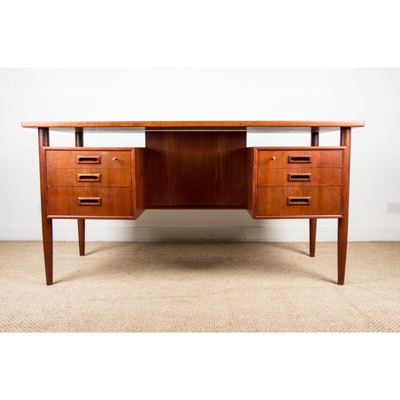 Vintage "minister" double sided teak desk by Gunni Omann, Danish 1960s