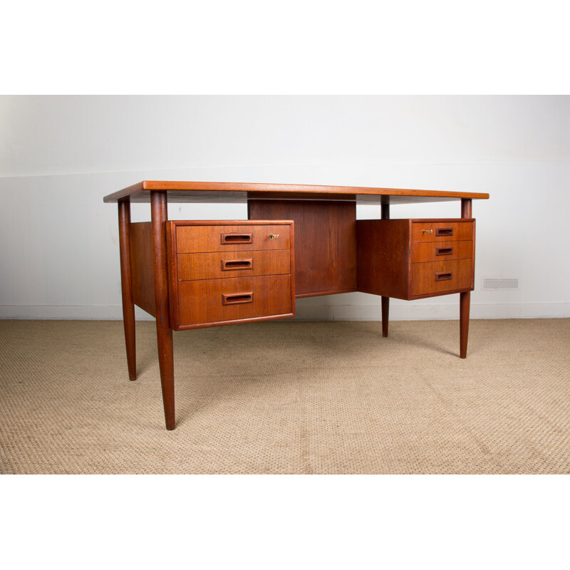 Vintage "minister" double sided teak desk by Gunni Omann, Danish 1960s