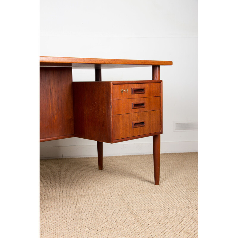 Vintage "minister" double sided teak desk by Gunni Omann, Danish 1960s