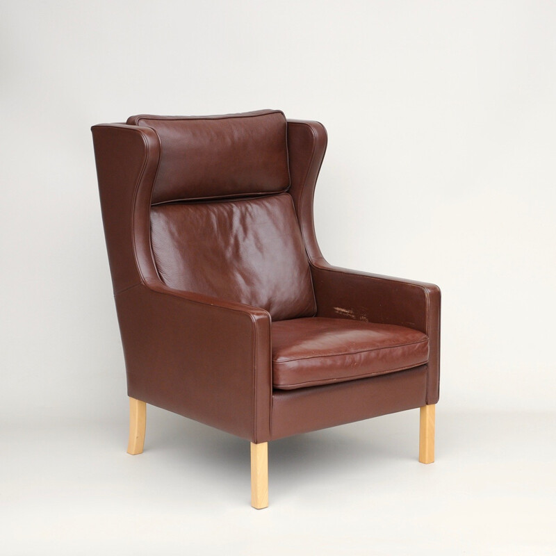 Danish Leather Wing Armchair, Mogensen in Style