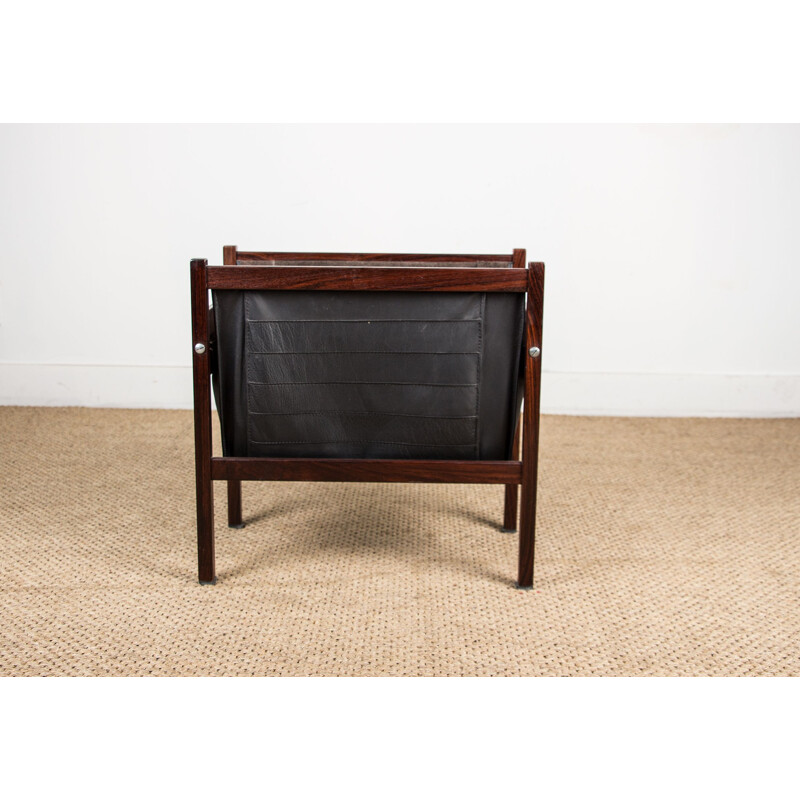 Vintage magazine rack in Rio rosewood and leather, Danish 1960s