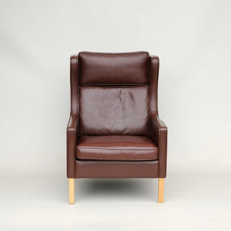 Danish Leather Wing Armchair, Mogensen in Style