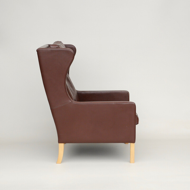 Danish Leather Wing Armchair, Mogensen in Style