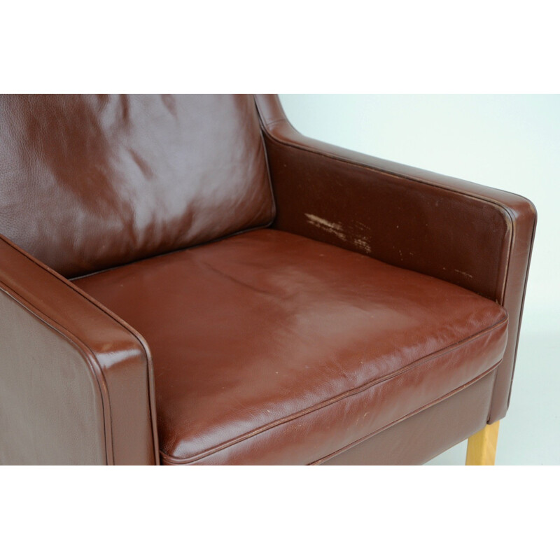 Danish Leather Wing Armchair, Mogensen in Style