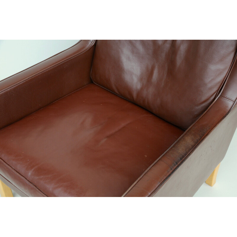 Danish Leather Wing Armchair, Mogensen in Style