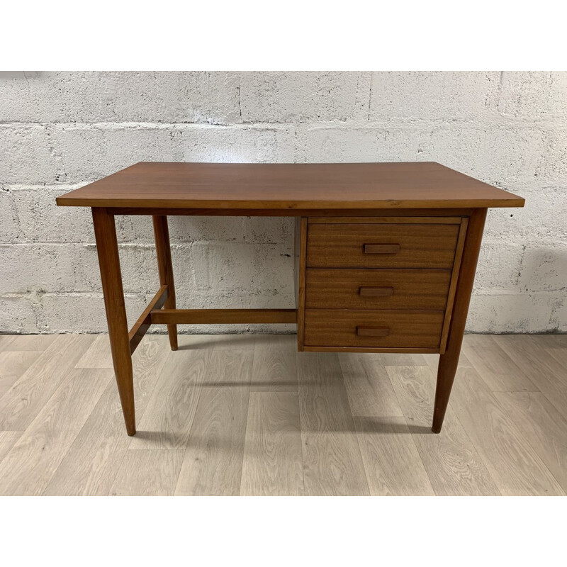 Vintage pedestal desk 3 drawers, Scandinavian 1960s