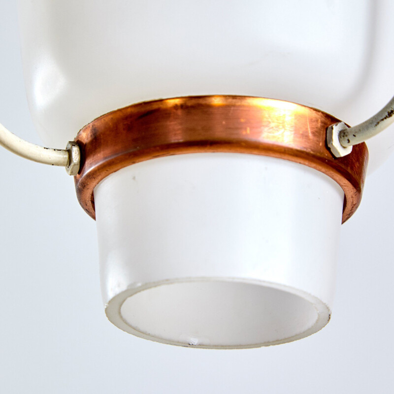 Vintage Copper and Frosted Glass Ceiling Lamp 1970s