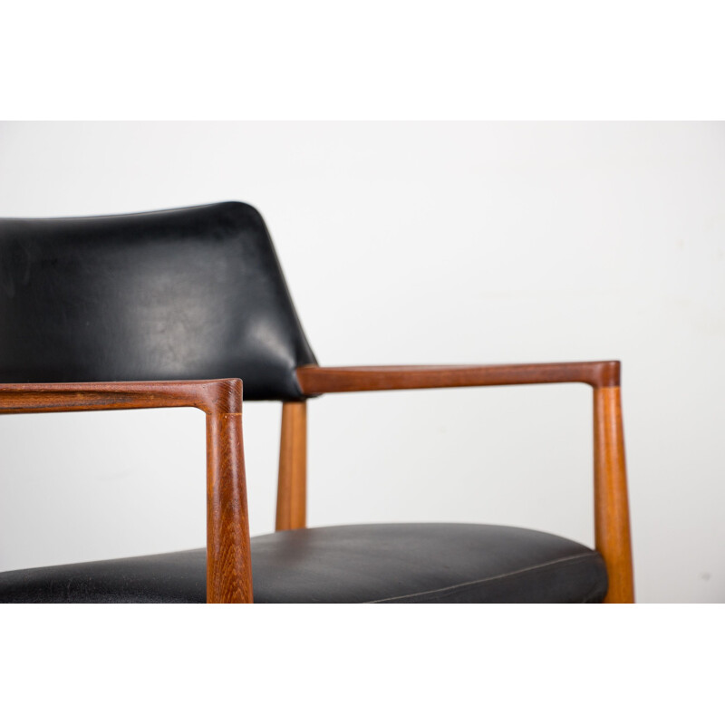 Vintage teak and black skai office chair model 43 by Erik Kirkegaard for Hong Stolfabrik, Danish 1960s