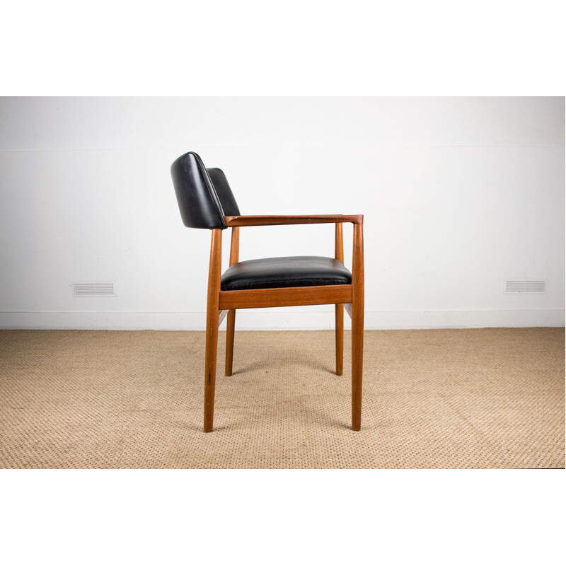 Vintage teak and black skai office chair model 43 by Erik Kirkegaard for Hong Stolfabrik, Danish 1960s