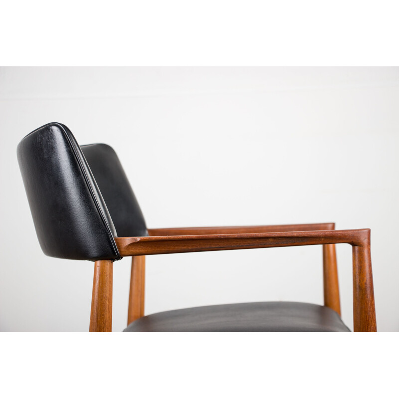 Vintage teak and black skai office chair model 43 by Erik Kirkegaard for Hong Stolfabrik, Danish 1960s