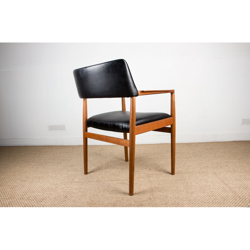 Vintage teak and black skai office chair model 43 by Erik Kirkegaard for Hong Stolfabrik, Danish 1960s