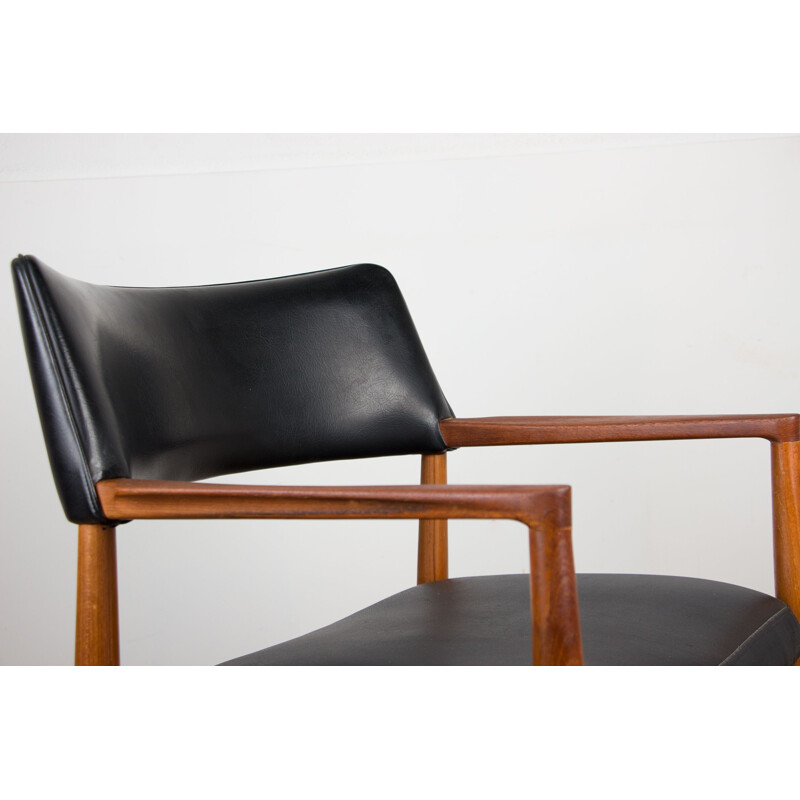 Fauteuil de bureau vintage en teck et skai noir modèle 43 par Erik Kirkegaard pour Hong Stolfabrik, Danois 1960