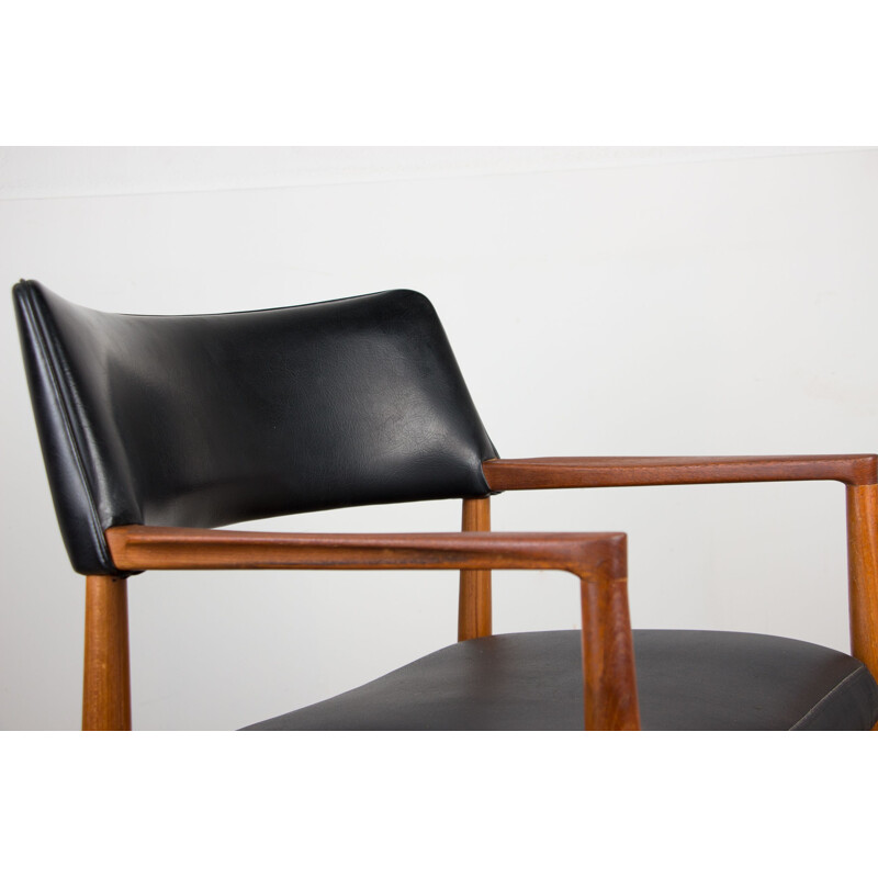 Vintage teak and black skai office chair model 43 by Erik Kirkegaard for Hong Stolfabrik, Danish 1960s
