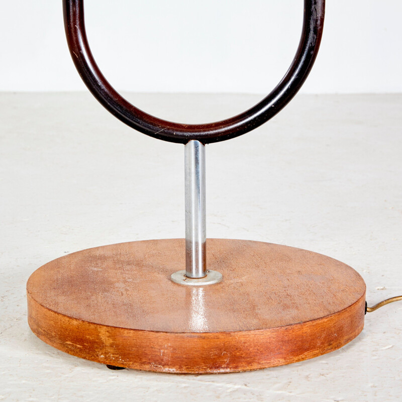 Vintage Art Deco Metal and Wood Floor Lamp by Jindřich Halabala for UP Závody, Czech Republic 1930s