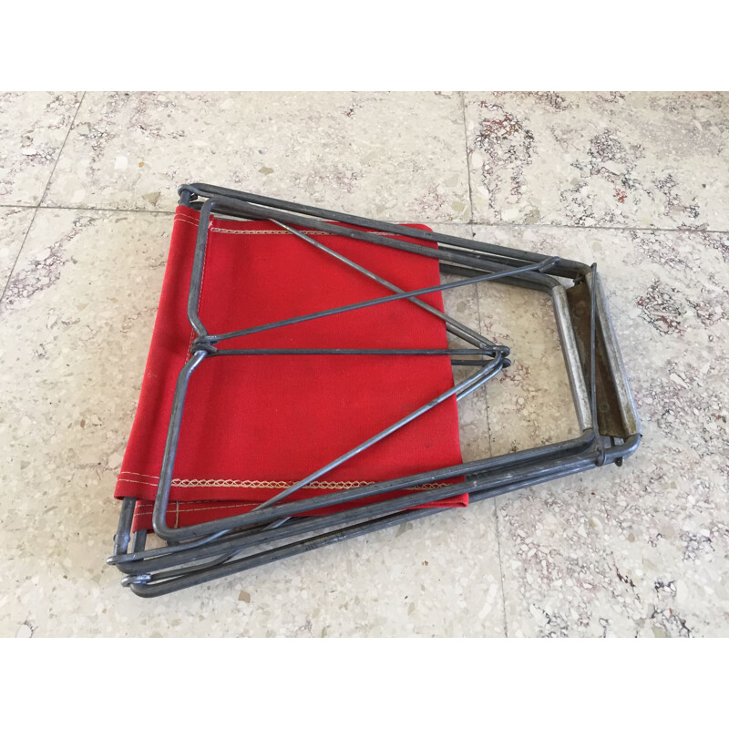 Vintage Nomad folding camping stool, red, France 1950s