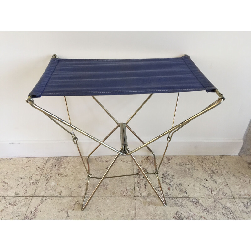 Tabouret vintage Nomade pliant de camping Bleu 1950