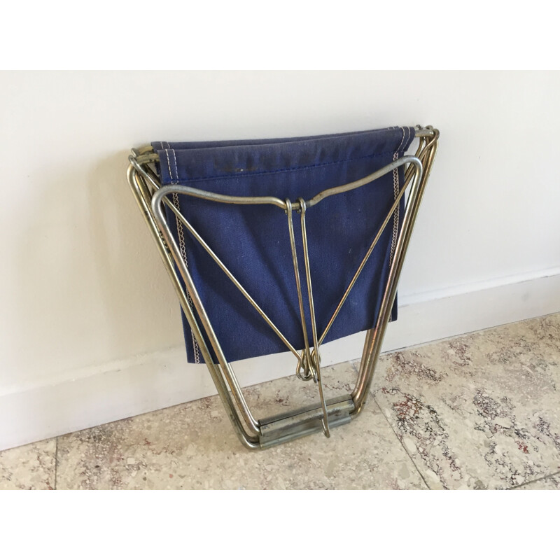 Tabouret vintage Nomade pliant de camping Bleu 1950