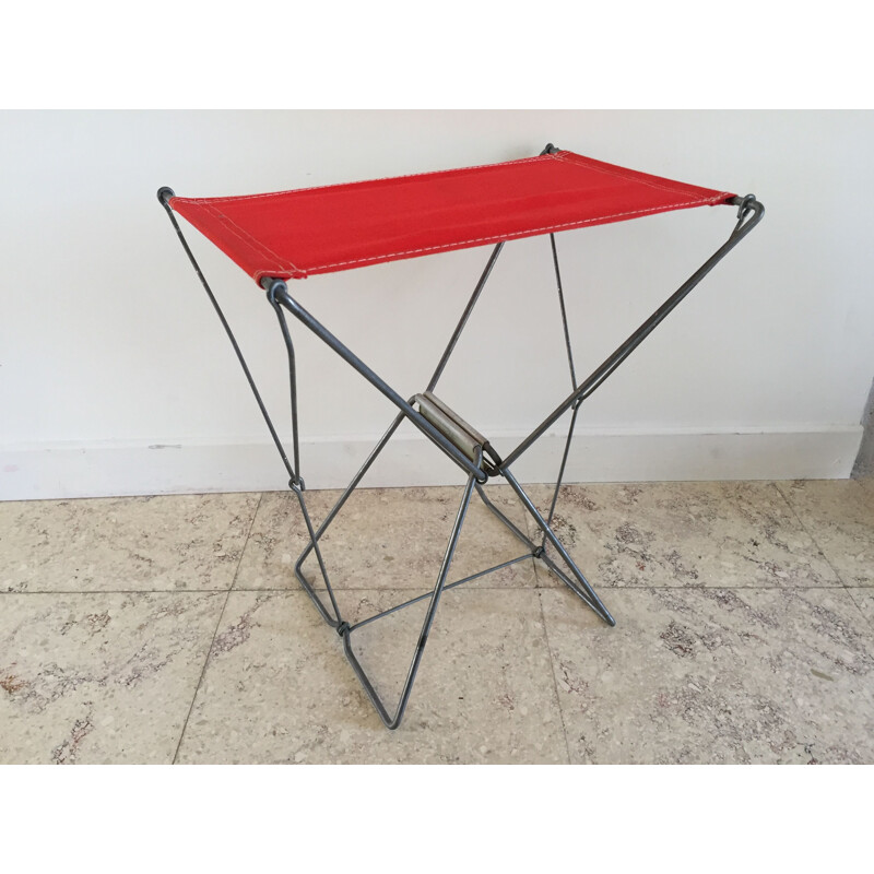 Vintage Nomad folding camping stool, red, France 1950s