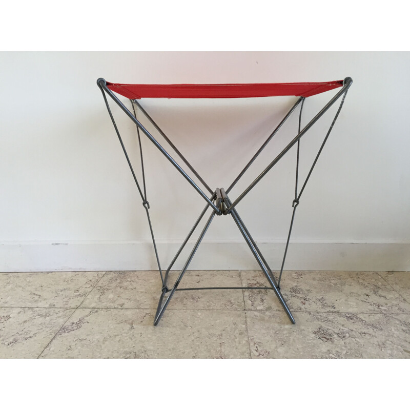 Vintage Nomad folding camping stool, red, France 1950s