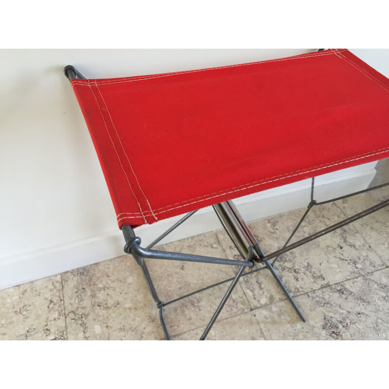 Vintage Nomad folding camping stool, red, France 1950s