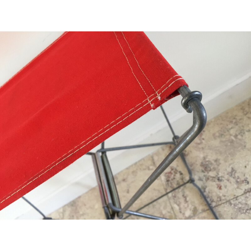 Vintage Nomad folding camping stool, red, France 1950s