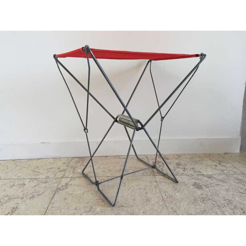 Vintage Nomad folding camping stool, red, France 1950s