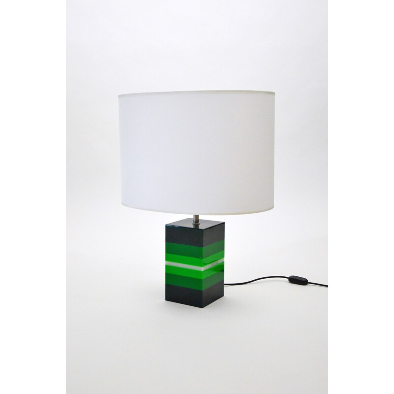 Vintage Table Lamp In Green Plexiglas, Italian 1960s