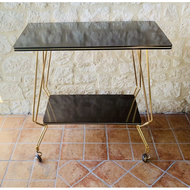 Vintage formica and brass side table with casters 1960s