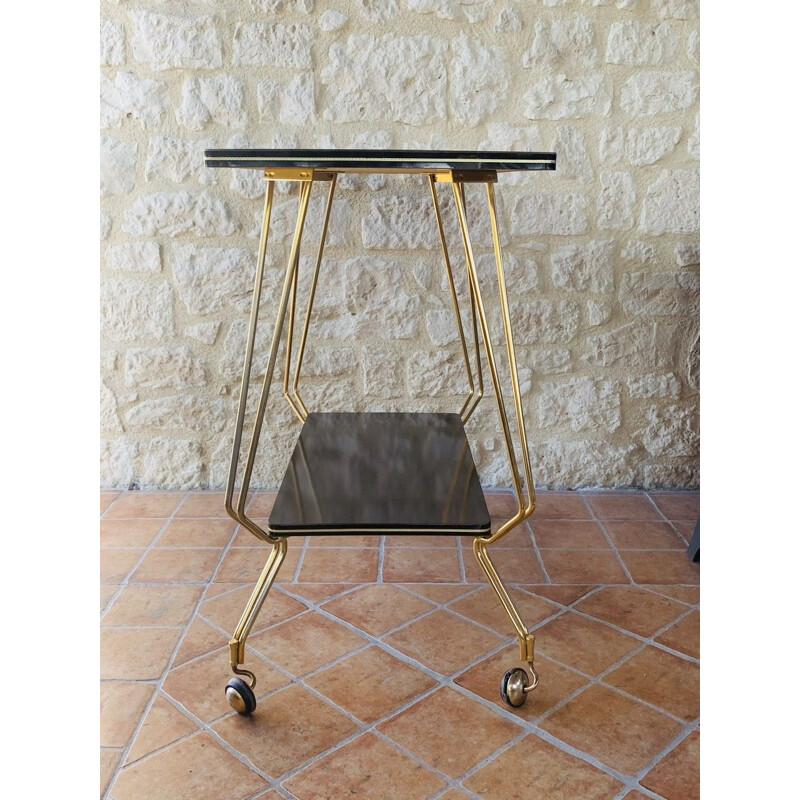Vintage formica and brass side table with casters 1960s