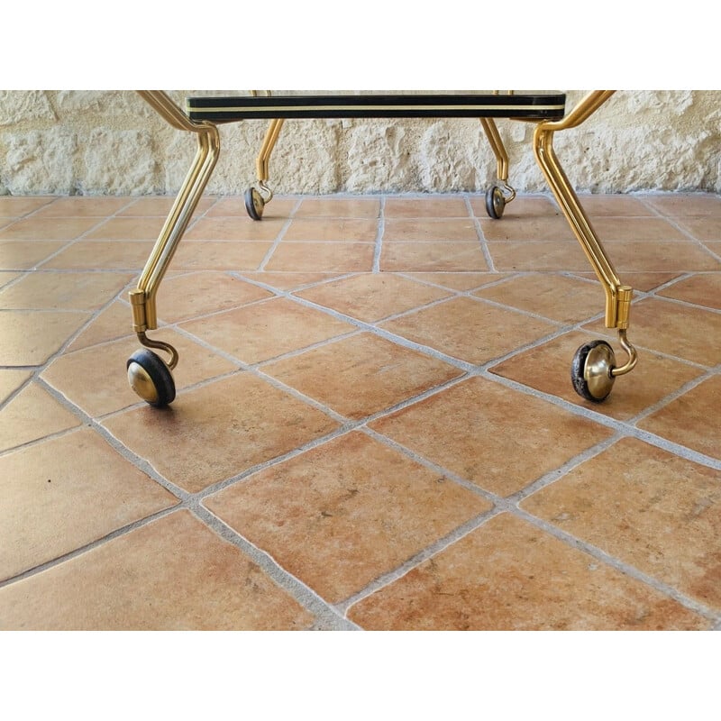 Vintage formica and brass side table with casters 1960s