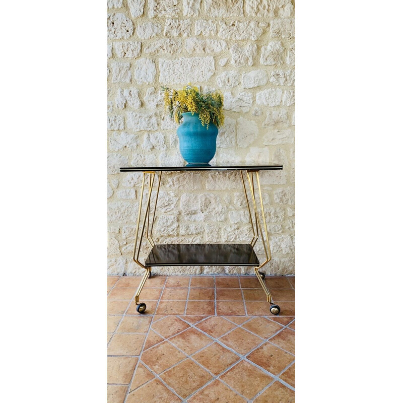 Vintage formica and brass side table with casters 1960s